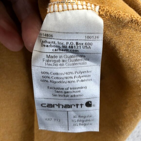 Carhartt Men Work T-Shirt XL Original Fit Tan K87 Pocket Tee Casual Short Sleeve - Picture 7 of 10